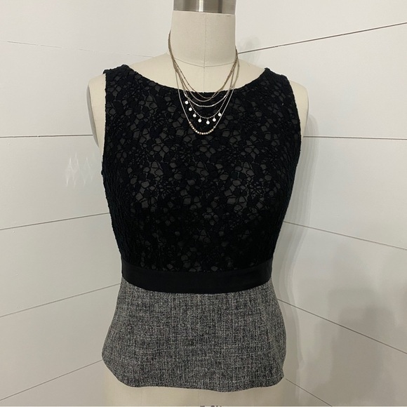 Ann Taylor Sleeveless Lace & Tweed Peplum Top, Women's Size 2 - Picture 2 of 6
